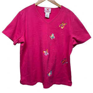 Quacker Factory Embroidered Butterfly T-Shirt 1X Cotton